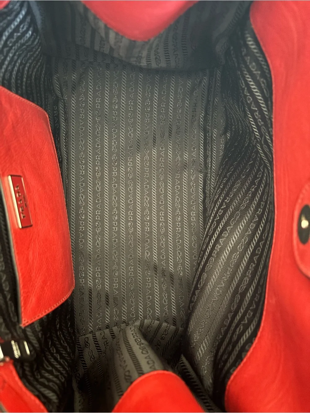 Prada Red Leather Structured Satchel with Double Handles